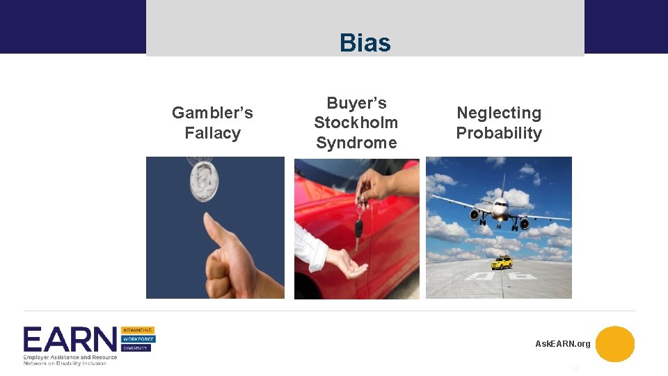 Bias Gambler’s Fallacy Buyer’s Stockholm Syndrome Neglecting Probability Ask. EARN. org 15 