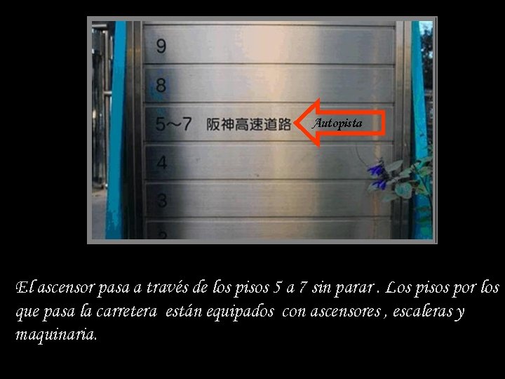 Autopista El ascensor pasa a través de los pisos 5 a 7 sin parar.