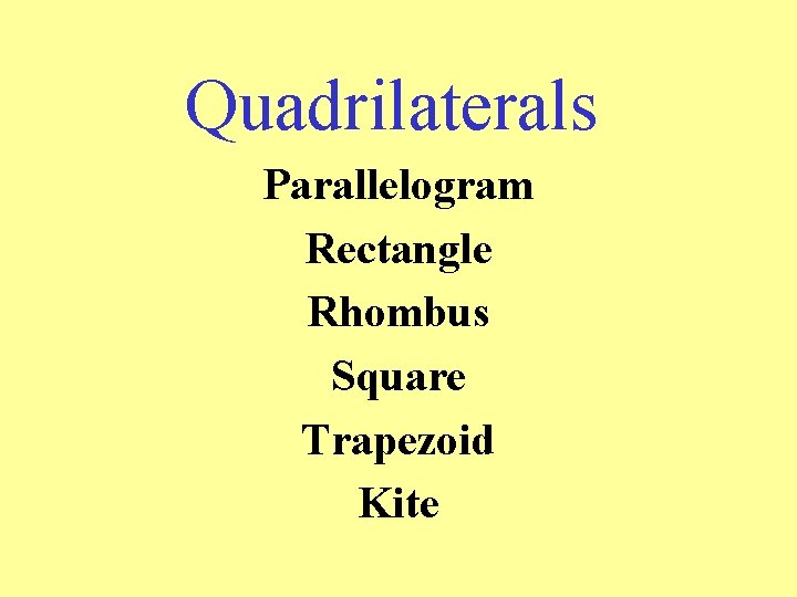 Quadrilaterals Parallelogram Rectangle Rhombus Square Trapezoid Kite 