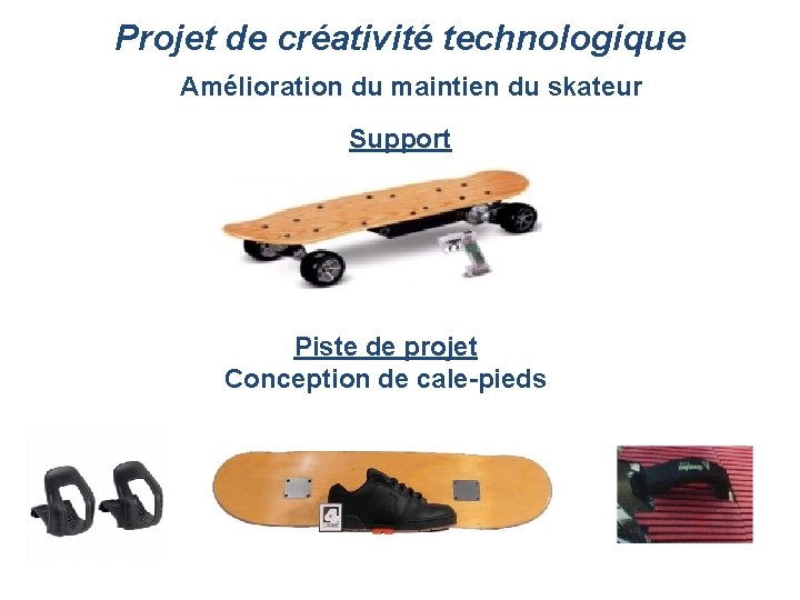 Projet de créativité technologique Amélioration du maintien du skateur Support Piste de projet Conception