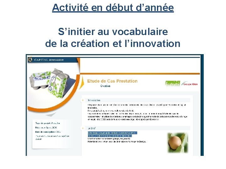 Activité en début d’année S’initier au vocabulaire de la création et l’innovation 