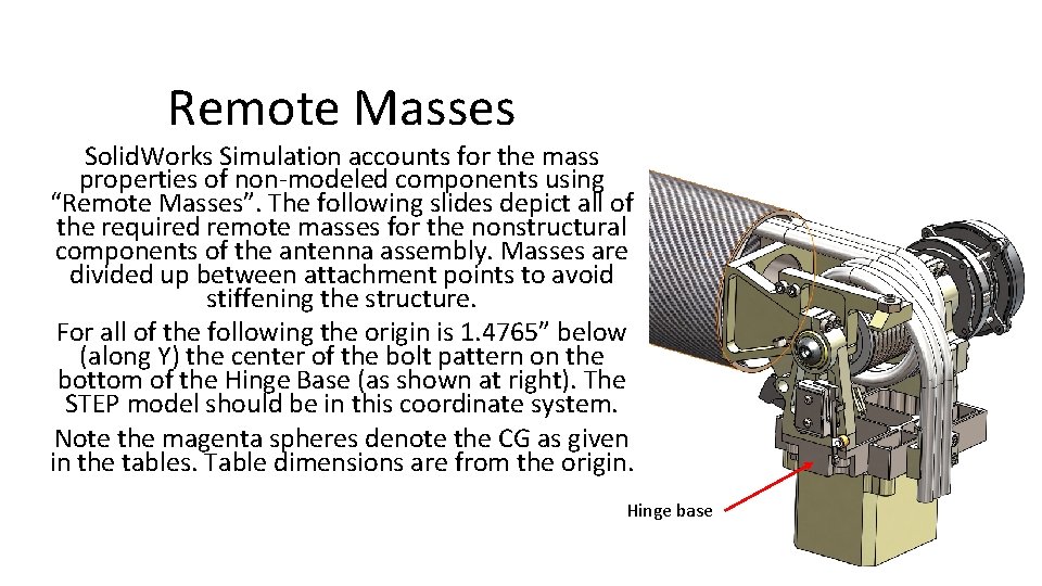 Remote Masses Solid. Works Simulation accounts for the mass properties of non-modeled components using