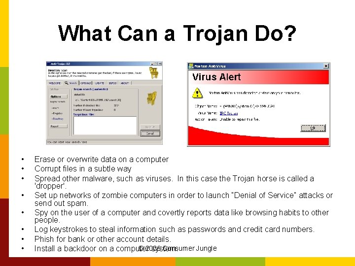 What Can a Trojan Do? • • Erase or overwrite data on a computer