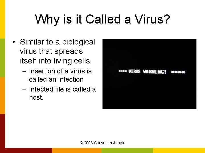 Why is it Called a Virus? • Similar to a biological virus that spreads