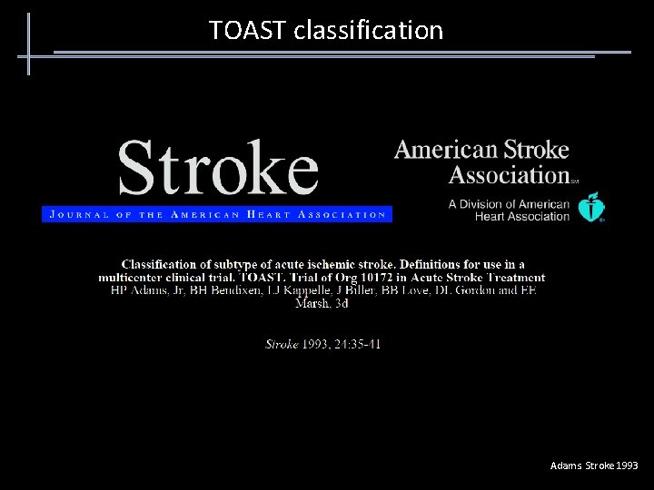 TOAST classification Adams. Stroke 1993 