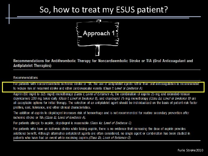 So, how to treat my ESUS patient? Approach 1 Furie. Stroke 2010 