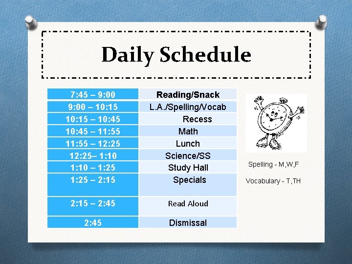 Daily Schedule 7: 45 – 9: 00 – 10: 15 – 10: 45 – Daily Schedule 7: 45 – 9: 00 – 10: 15 – 10: 45 –