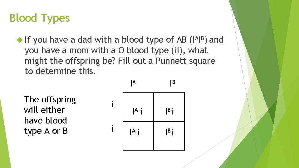 Blood Types If you have a dad with a blood type of AB (IAIB)