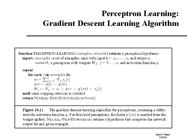 Perceptron Learning: Gradient Descent Learning Algorithm Carla P. Gomes CS 4700 