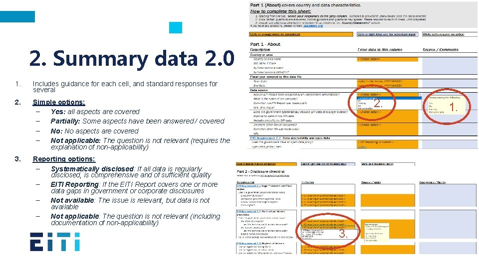 2. Summary data 2. 0 1. Includes guidance for each cell, and standard responses