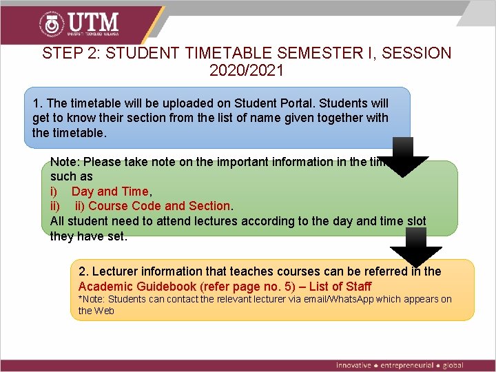 STEP 2: STUDENT TIMETABLE SEMESTER I, SESSION 2020/2021 1. The timetable will be uploaded