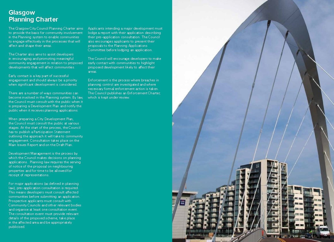 Glasgow Planning Charter The Glasgow City Council Planning Charter aims to provide the basis