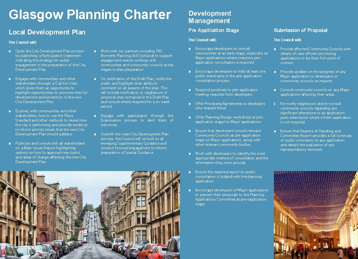 Glasgow Planning Charter Development Management Local Development Plan Pre Application Stage Submission of Proposal