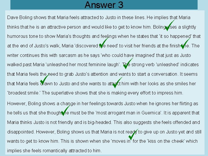 Answer 3 Dave Boling shows that Maria feels attracted to Justo in these lines.