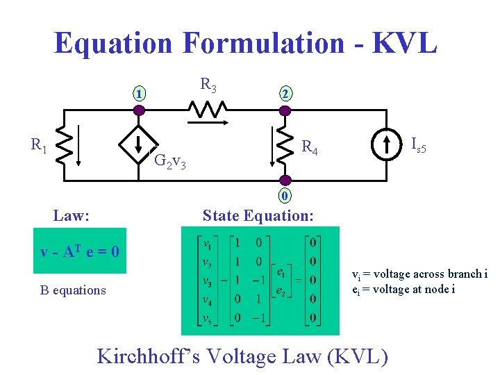 Equation Formulation - KVL R 3 1 R 1 2 Is 5 R 4