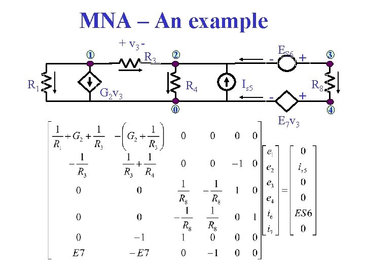 MNA – An example 1 R 1 + v 3 R 3 2 R