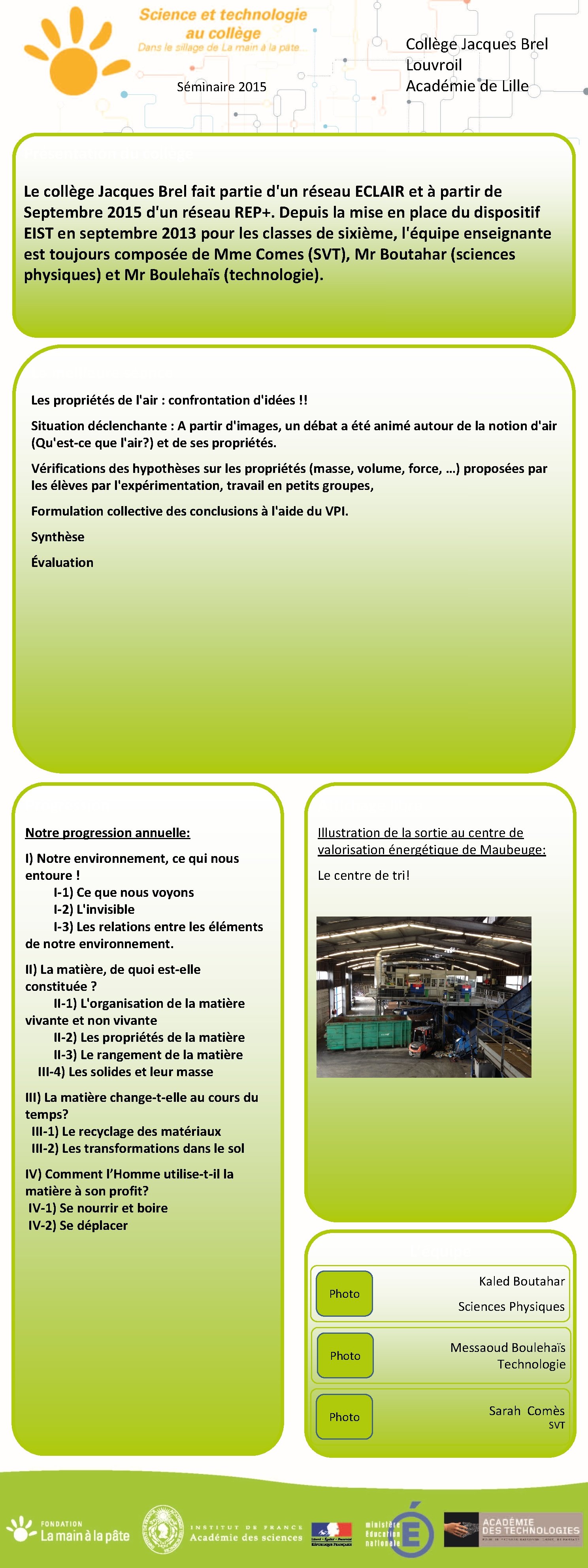 Collège Jacques Brel Louvroil Académie de Lille Séminaire 2015 Présentation du collège Le collège