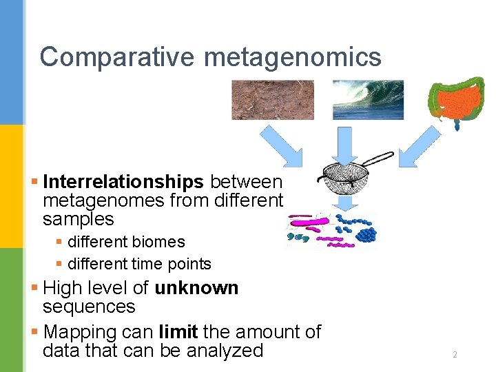 Comparative metagenomics § Interrelationships between metagenomes from different samples § different biomes § different