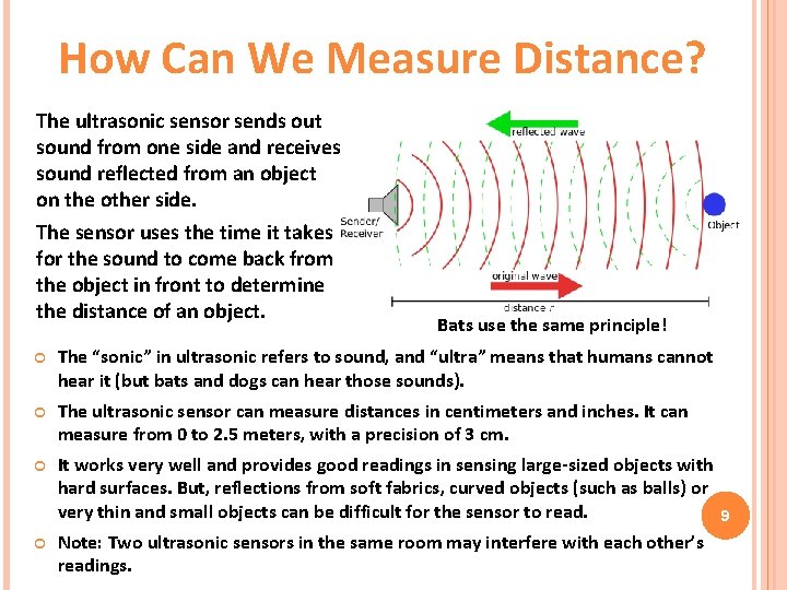 How Can We Measure Distance? The ultrasonic sensor sends out sound from one side