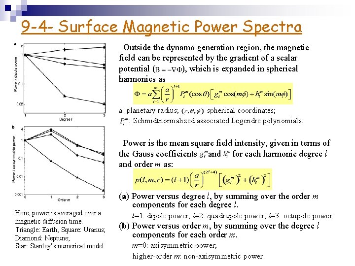 9 -4 - Surface Magnetic Power Spectra Outside the dynamo generation region, the magnetic