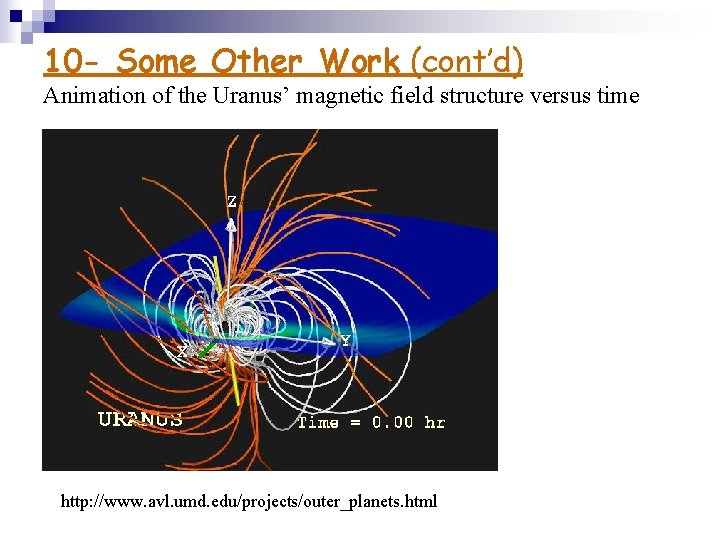 10 - Some Other Work (cont’d) Animation of the Uranus’ magnetic field structure versus