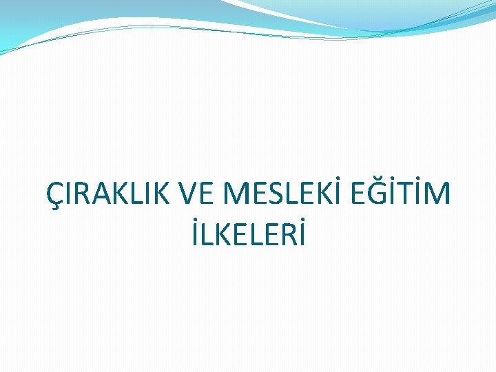 ÇIRAKLIK VE MESLEKİ EĞİTİM İLKELERİ 