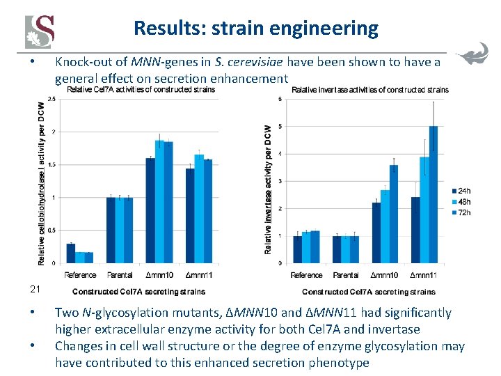 Results: strain engineering • Knock-out of MNN-genes in S. cerevisiae have been shown to