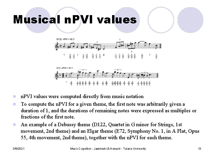 Musical n. PVI values were computed directly from music notation l To compute the