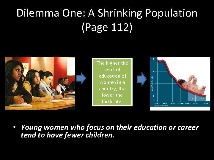 Dilemma One: A Shrinking Population (Page 112) The higher the level of education of