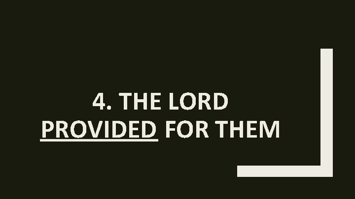 4. THE LORD PROVIDED FOR THEM 