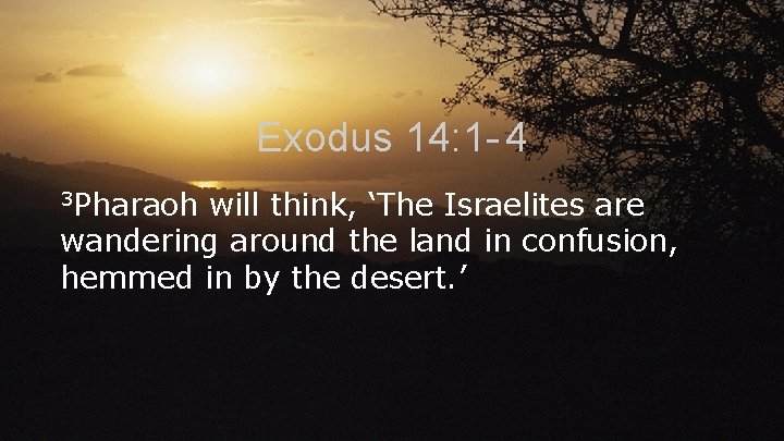 Exodus 14: 1 - 4 3 Pharaoh will think, ‘The Israelites are wandering around