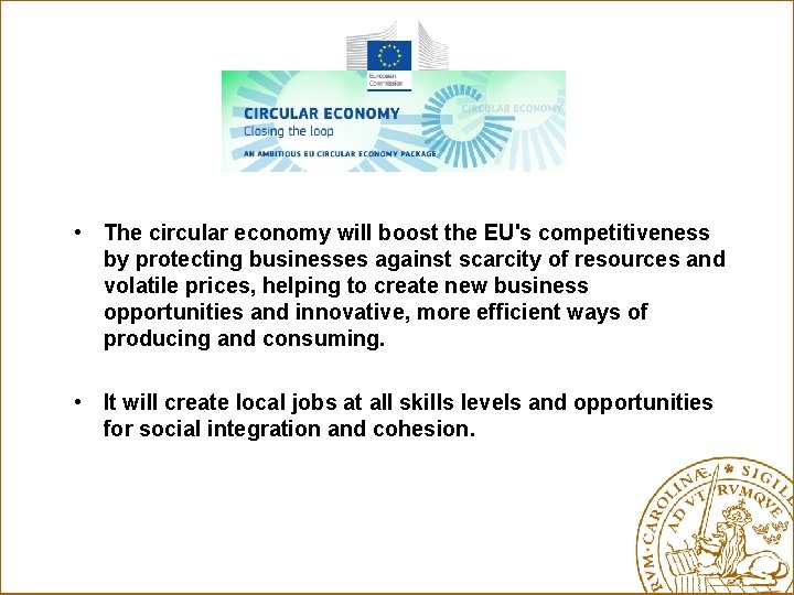  • The circular economy will boost the EU's competitiveness by protecting businesses against