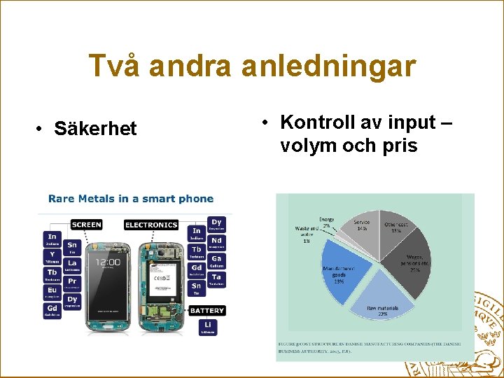 Två andra anledningar • Säkerhet • Kontroll av input – volym och pris 