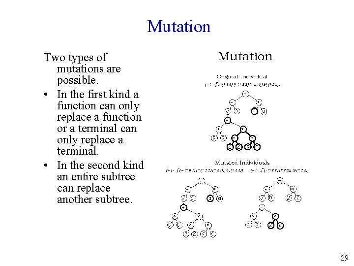 Mutation Two types of mutations are possible. • In the first kind a function