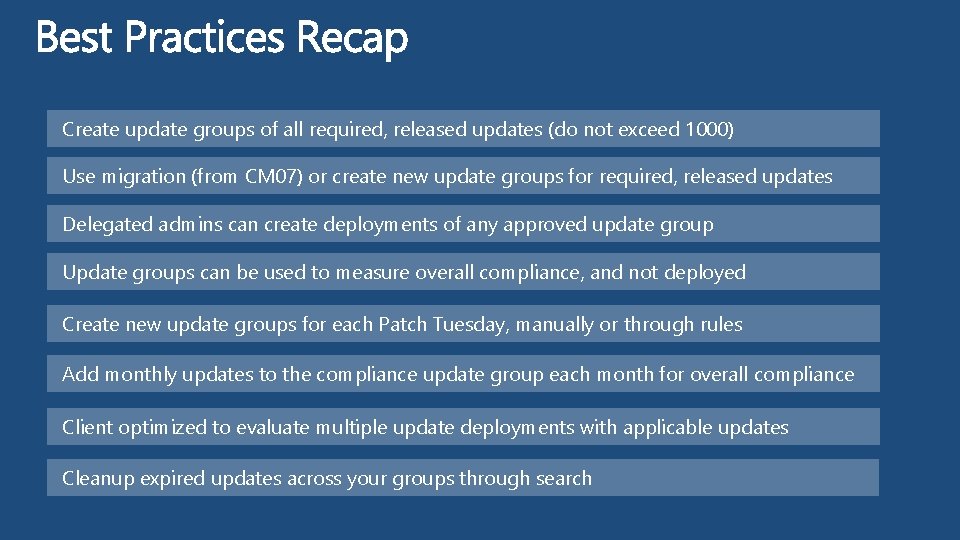 Create update groups of all required, released updates (do not exceed 1000) Use migration Create update groups of all required, released updates (do not exceed 1000) Use migration