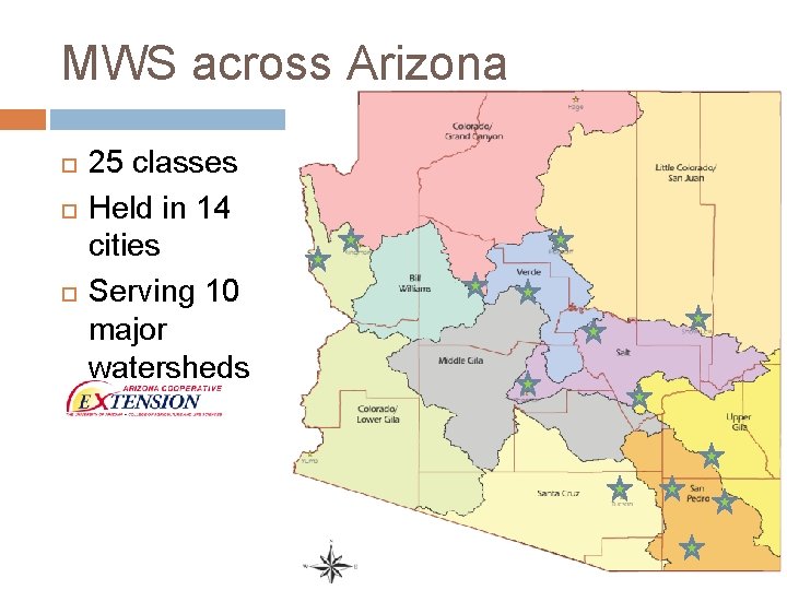 MWS across Arizona 25 classes Held in 14 cities Serving 10 major watersheds 