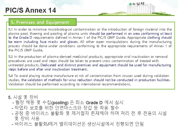 PIC/S Annex 14 5. Premises and Equipment 5. 1 In order to minimise microbiological