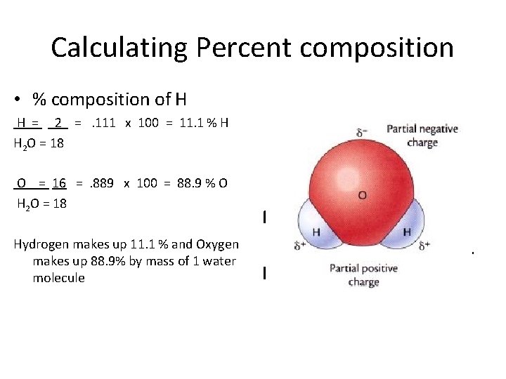 Calculating Percent composition • % composition of H H = 2 = . 111