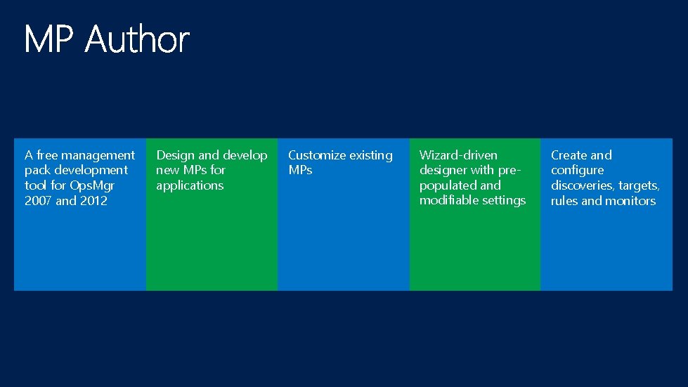 A free management pack development tool for Ops. Mgr 2007 and 2012 Design and