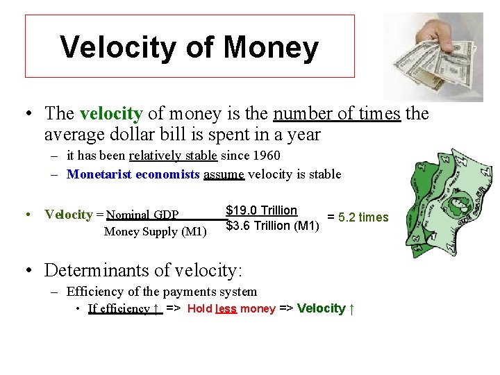 Velocity of Money • The velocity of money is the number of times the