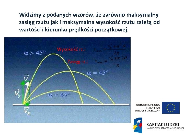 Widzimy z podanych wzorów, że zarówno maksymalny zasięg rzutu jak i maksymalna wysokość rzutu