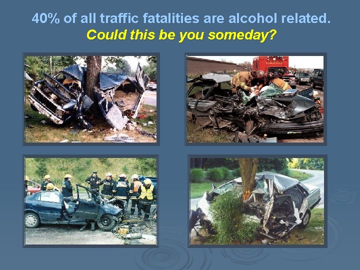 40% of all traffic fatalities are alcohol related. Could this be you someday? 