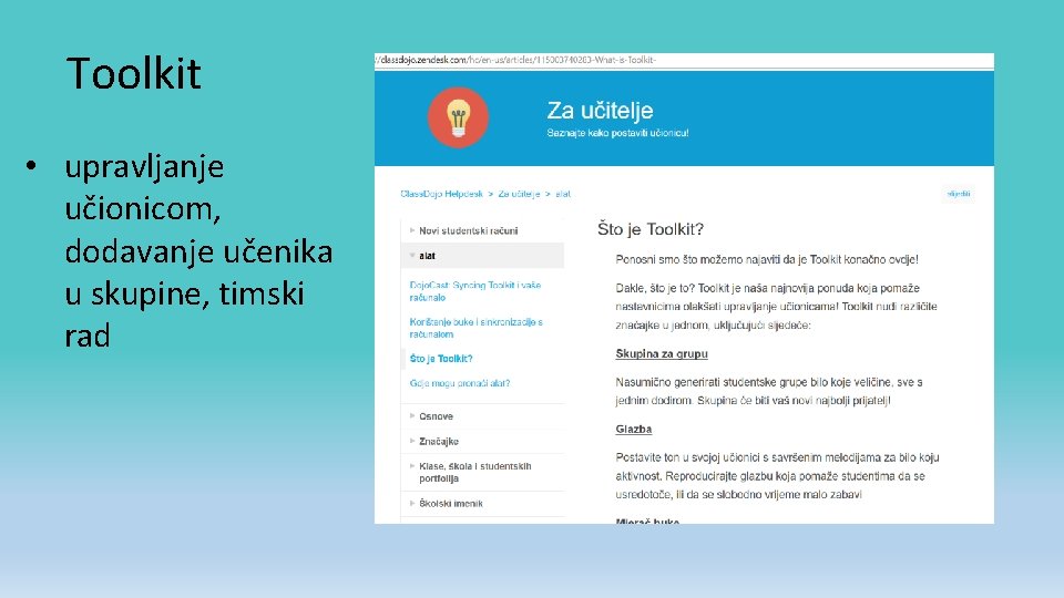 Toolkit • upravljanje učionicom, dodavanje učenika u skupine, timski rad 