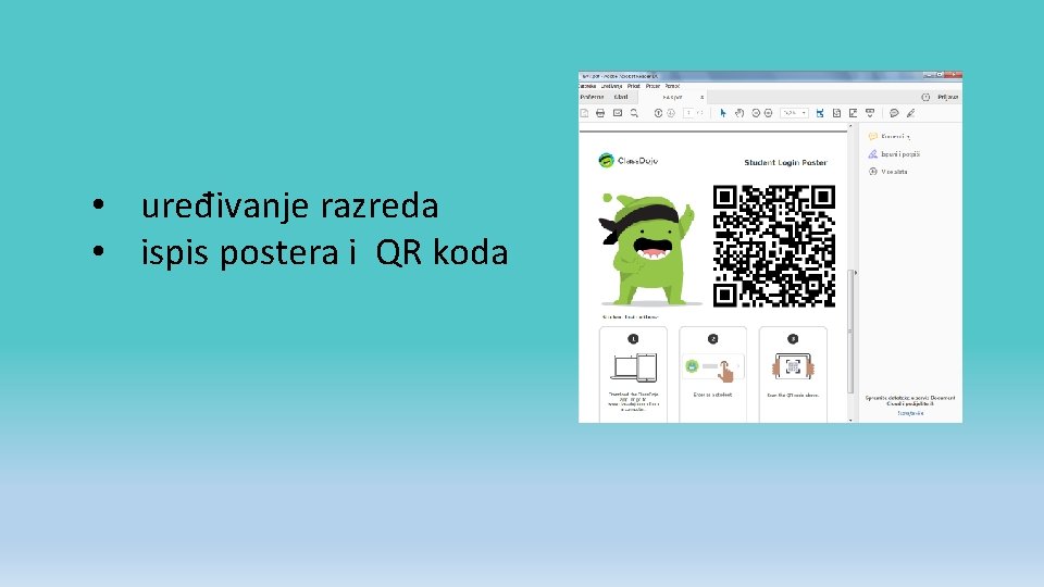  • uređivanje razreda • ispis postera i QR koda 