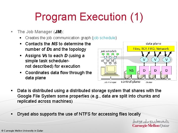 Program Execution (1) § The Job Manager (JM): § Creates the job communication graph