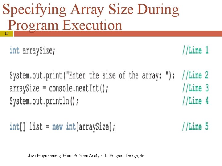 Specifying Array Size During Program Execution 15 Java Programming: From Problem Analysis to Program