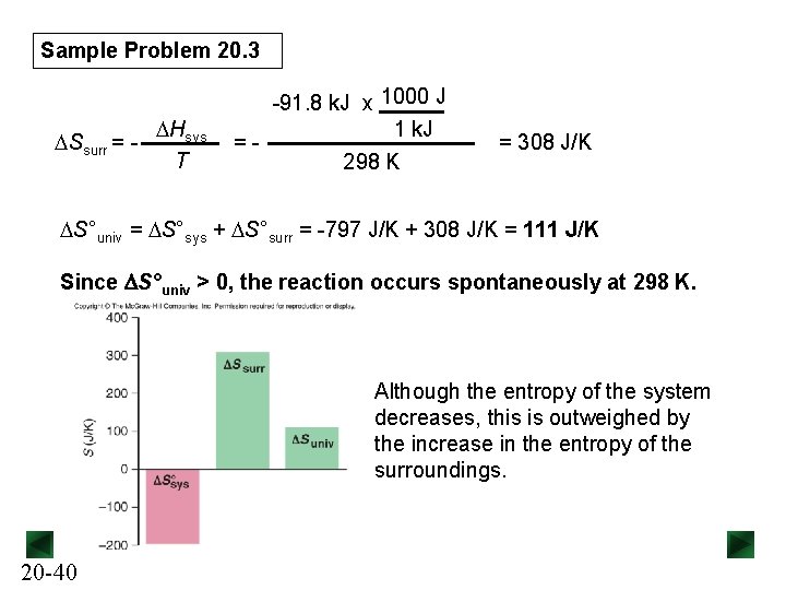 Sample Problem 20. 3 DSsurr = - DHsys T -91. 8 k. J x