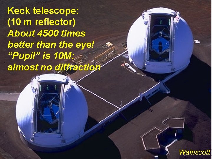 Keck telescope: (10 m reflector) About 4500 times better than the eye! “Pupil” is
