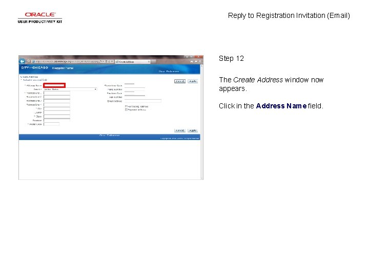 Reply to Registration Invitation (Email) Step 12 The Create Address window now appears. Click