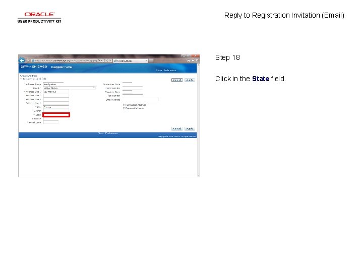 Reply to Registration Invitation (Email) Step 18 Click in the State field. 